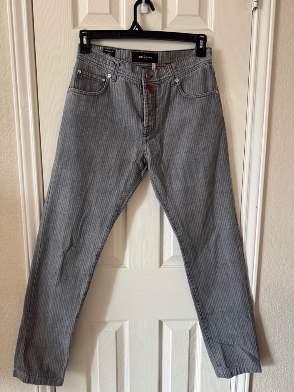 Kiton Napoli Jeans Size 32 Gray Pinstripe Denim Designer Italian Luxury